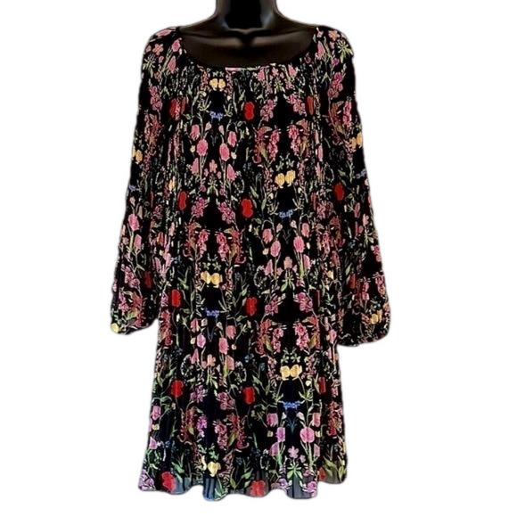 INC Black Pink Red Multicolored Floral Baby Doll Dress Medium NWOT - Picture 1 of 15